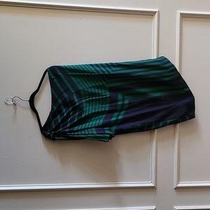 Stella McCartney, Green & Navy Striped One Shoulder Short, Casual Dress, Sz 40/4